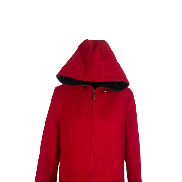 Westbound Cardinal Red 100% Wool Hooded Pea Coat - Picture 5 of 7